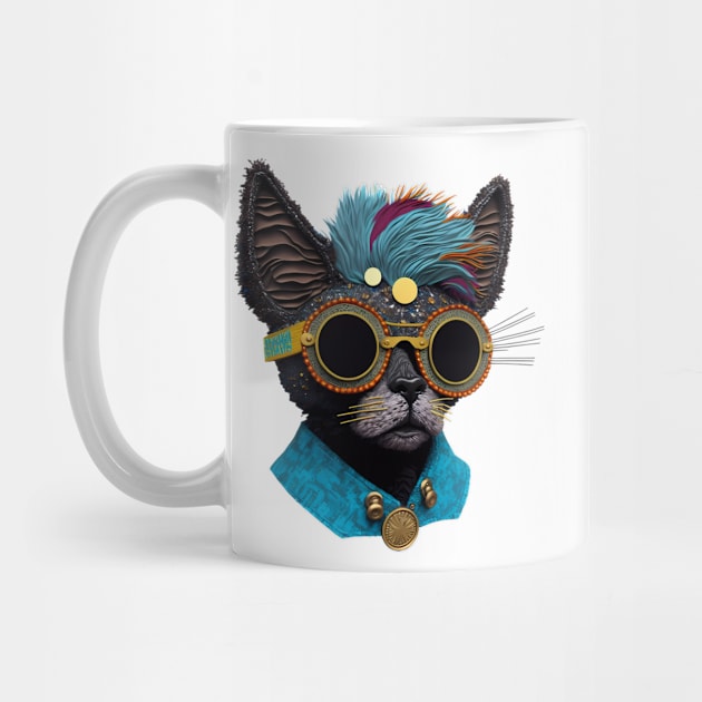 Black Cat wearing Sunglasses Sticker by MeatLuvers